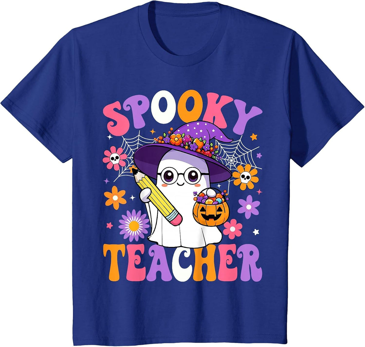 Trick Or Teach Spooky Teacher Ghost Funny Halloween Teacher T-Shirt - Royal Blue
