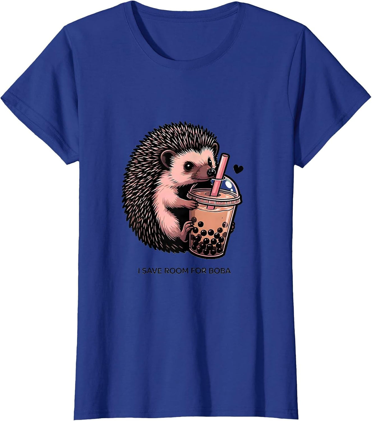 Women's I Save Room for Boba Cute Kawaii Hedgehog Anime Boba Tea T-Shirt - Royal Blue