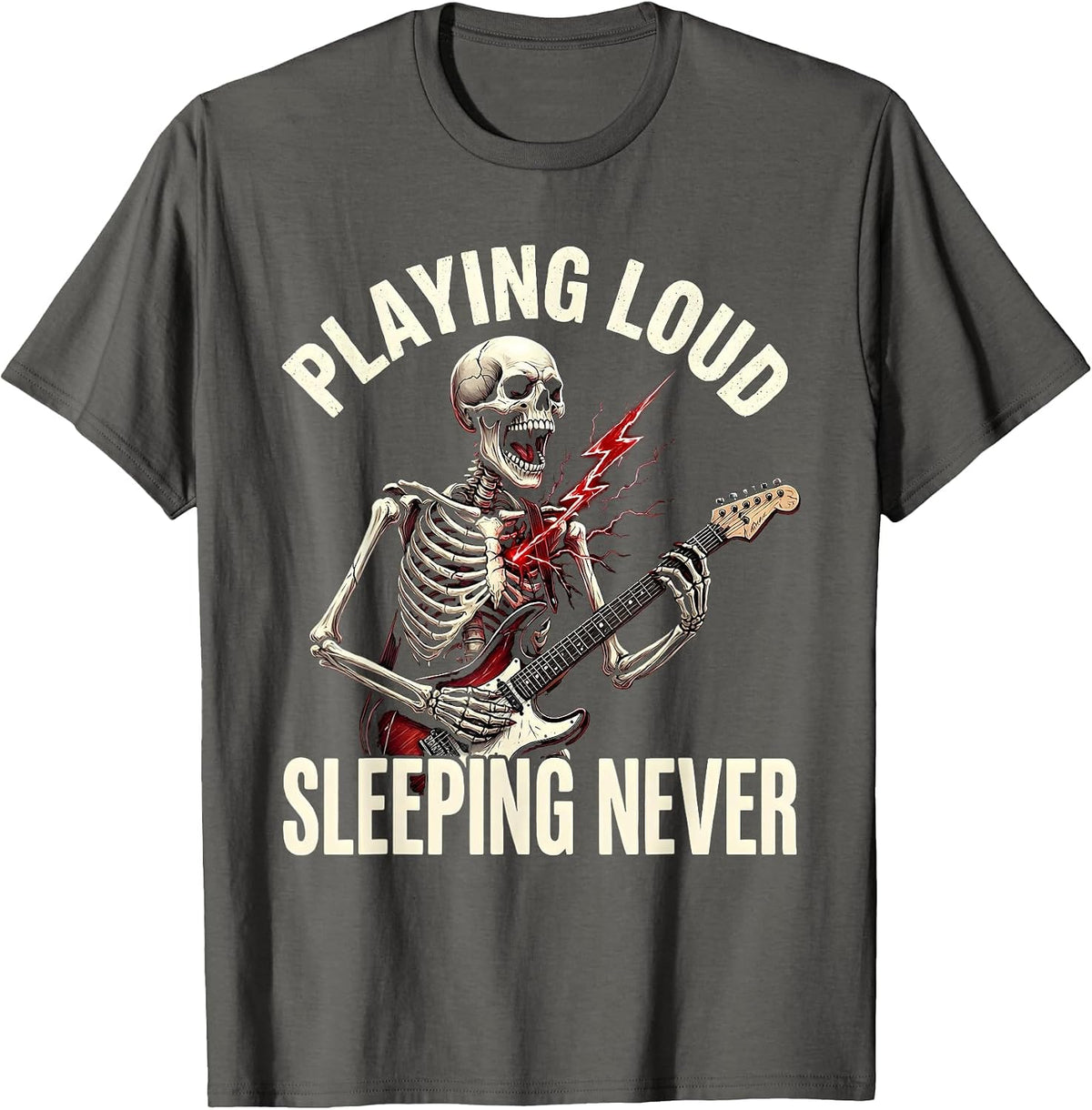 Playing Loud Sleeping Never Punk Band Design T-Shirt - Asphalt Grey