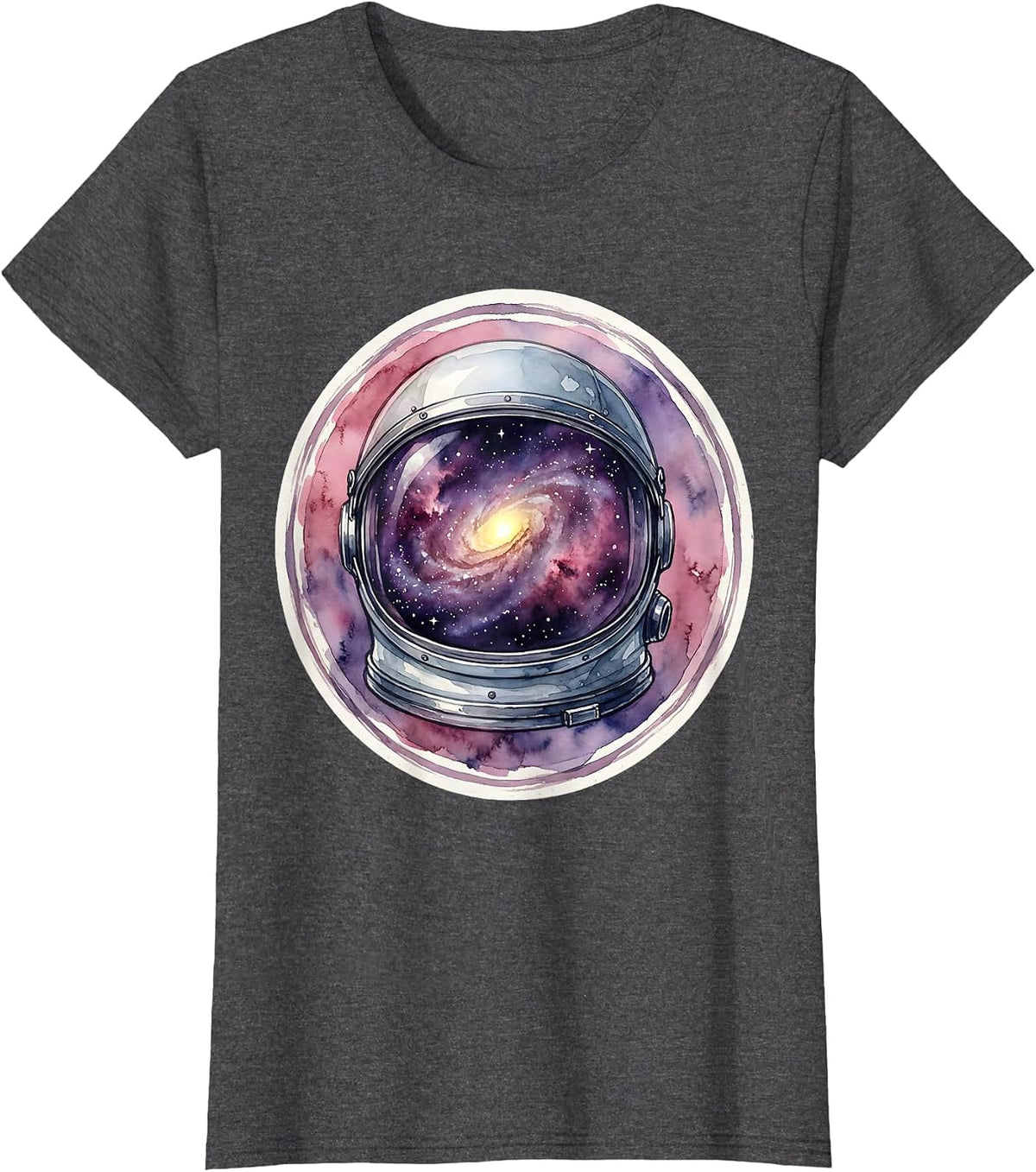 Women's Vintage Space Helmet Galaxy Reflection Design T-Shirt - Dark Heather Grey