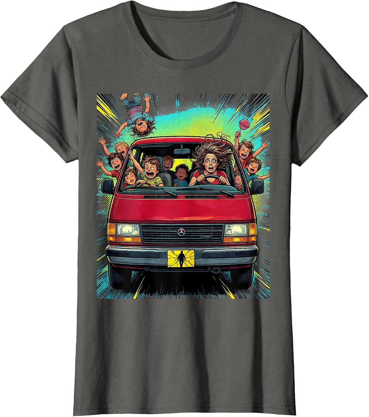 Women's Funny Mom Minivan Chaos Graphic Tee T-Shirt - Asphalt Grey