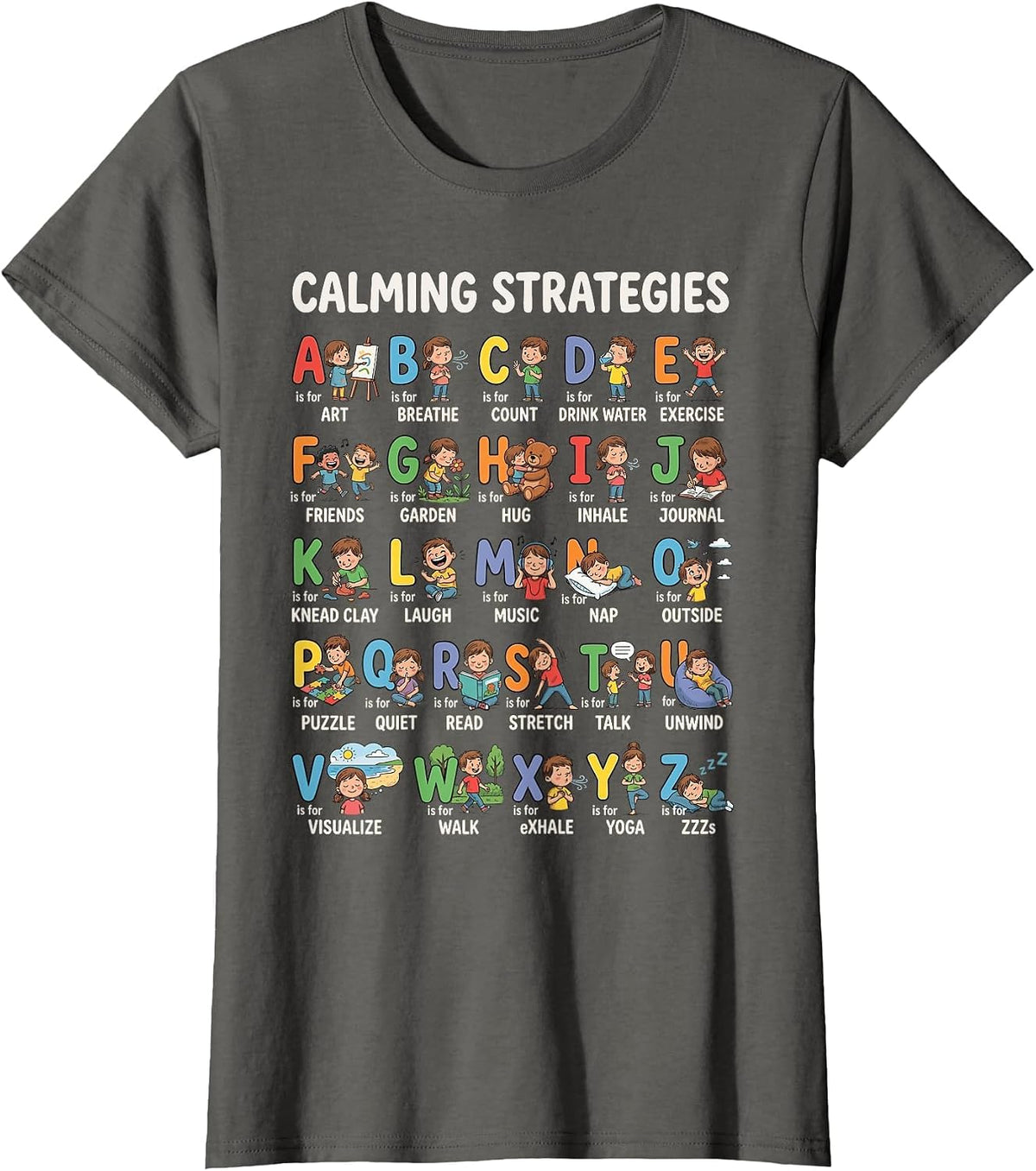 Calming Strategies ABC Alphabet T-Shirt - Asphalt Grey