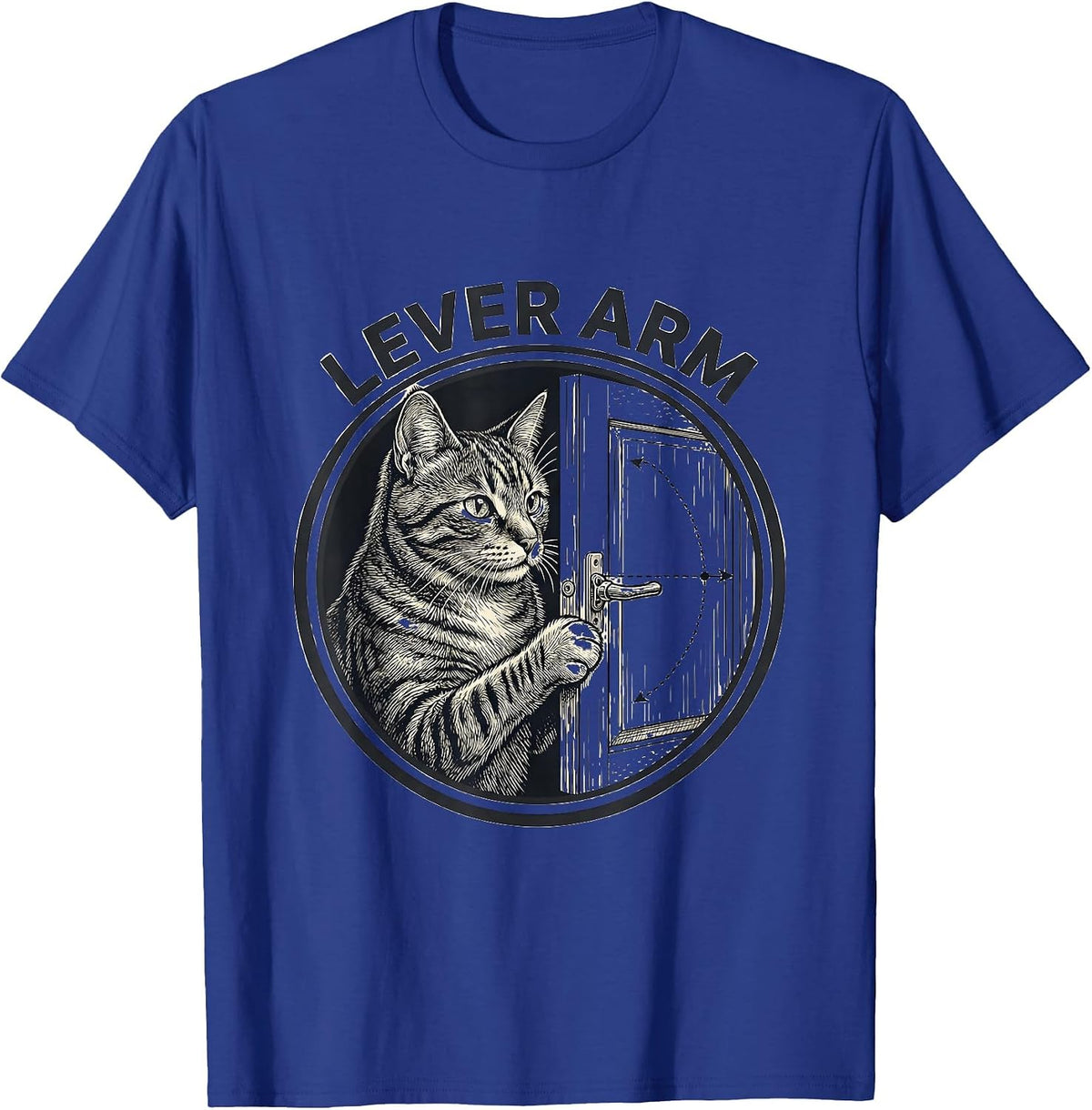 Men's Lever Arm Funny Cat Physics Humor Science Teacher Gift T-Shirt - Royal Blue