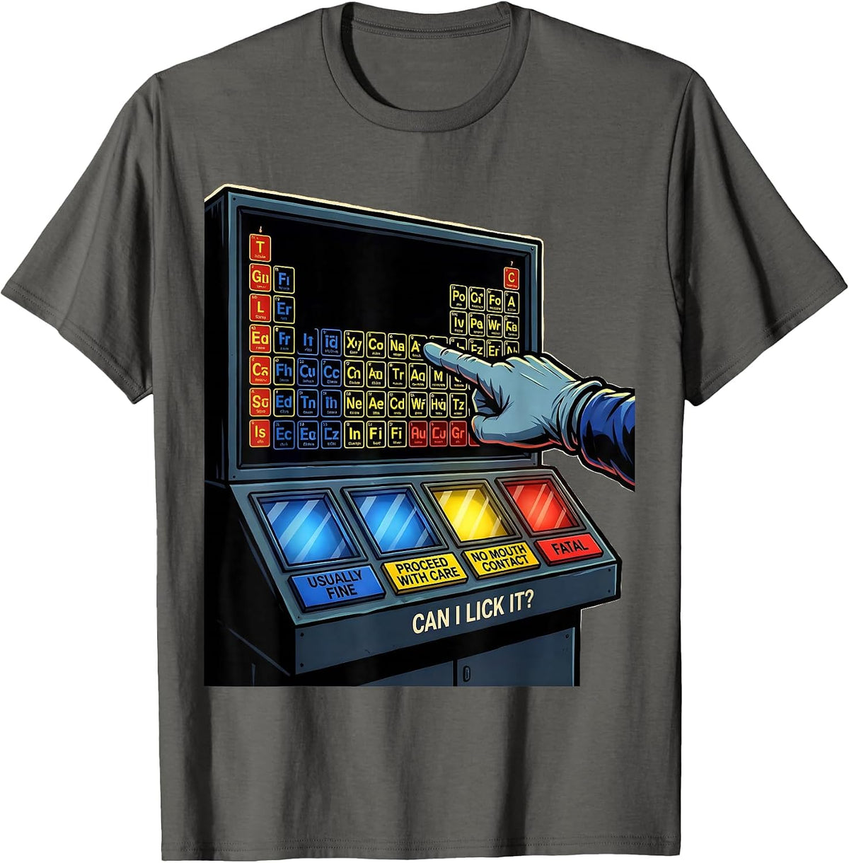 Can I Lick It? Funny Periodic Table Science Teacher T-Shirt - Asphalt Grey
