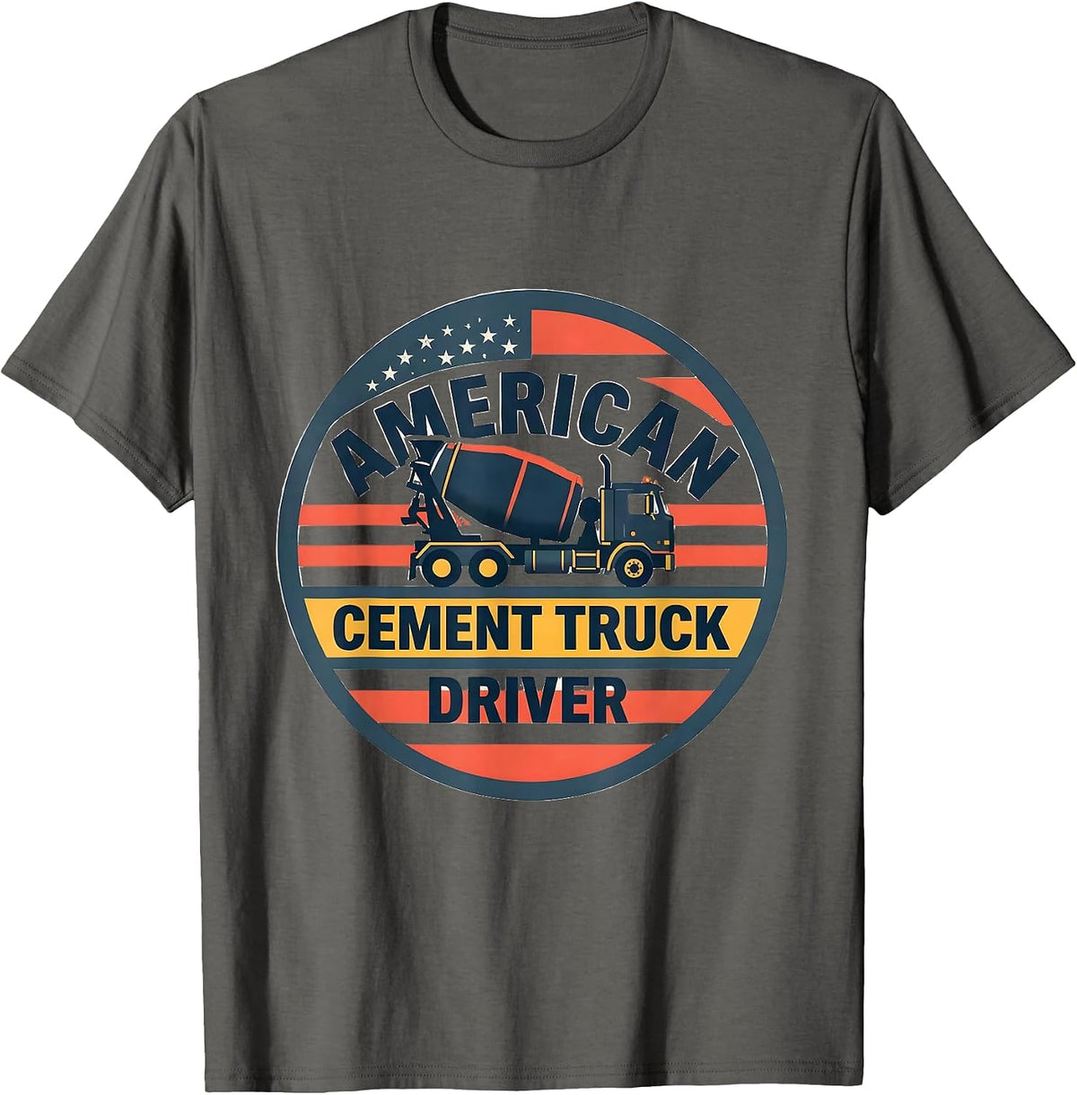 American Cement Truck Driver Patriotic Flag Semi Trucker T-Shirt - Asphalt Grey
