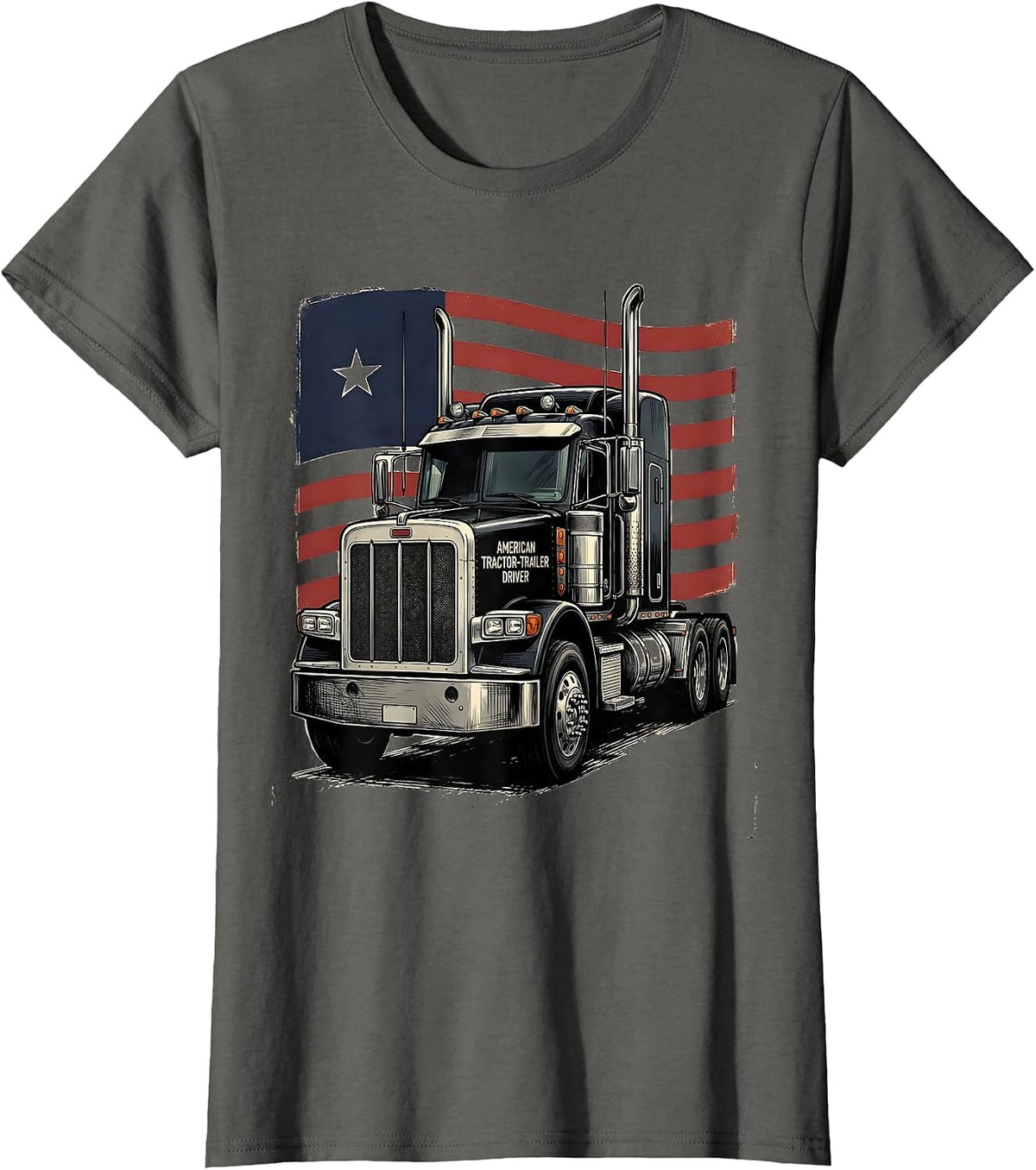 Women's American Tractor-Trailer Driver Patriotic Semi-Truck Driver T-Shirt - Asphalt Grey