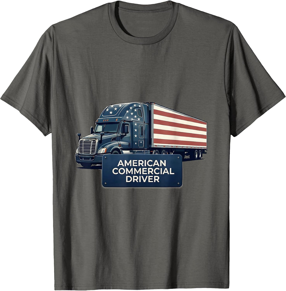Men's American Commercial Driver Patriotic Trucker Semi Driver T-Shirt - Asphalt Grey