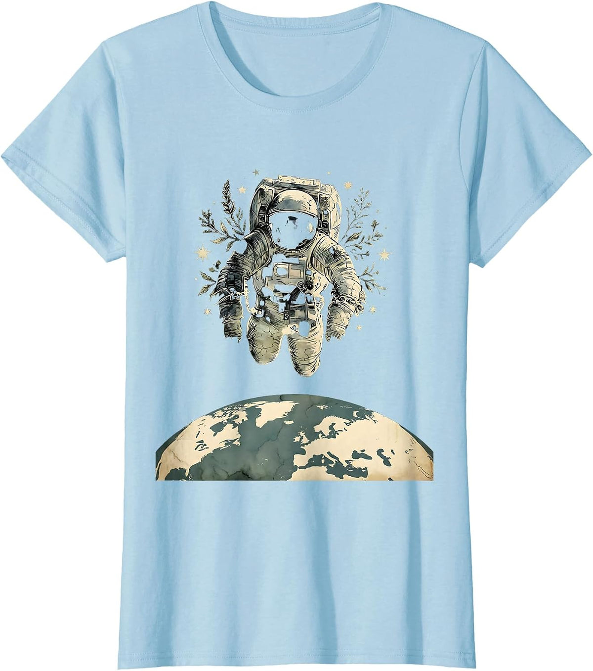Astronaut Floating Above Earth Space Illustration T-Shirt - Baby Blue