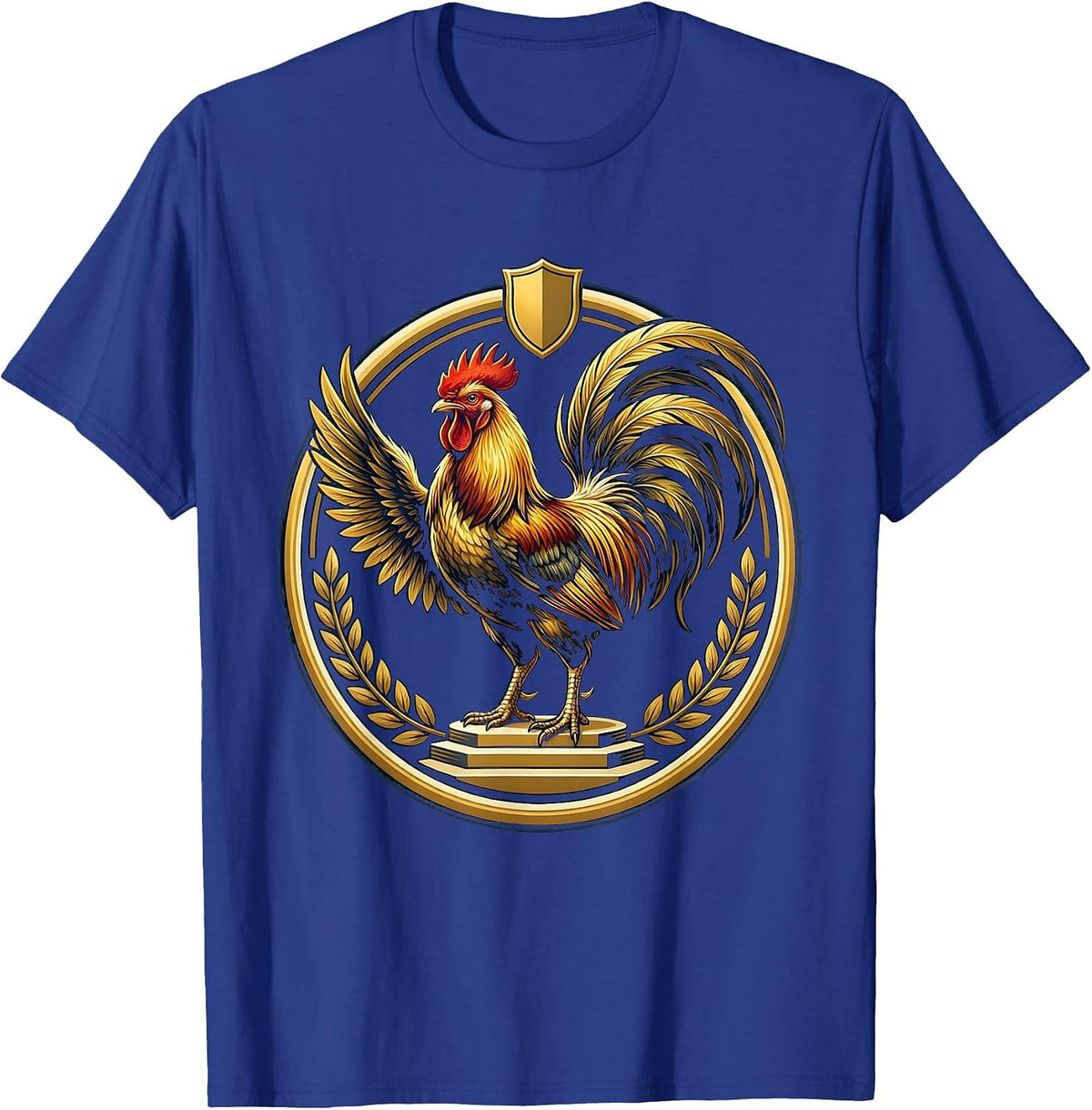 Men's Proud Rooster On A Podium Chicken Graphic T-Shirt - Royal Blue
