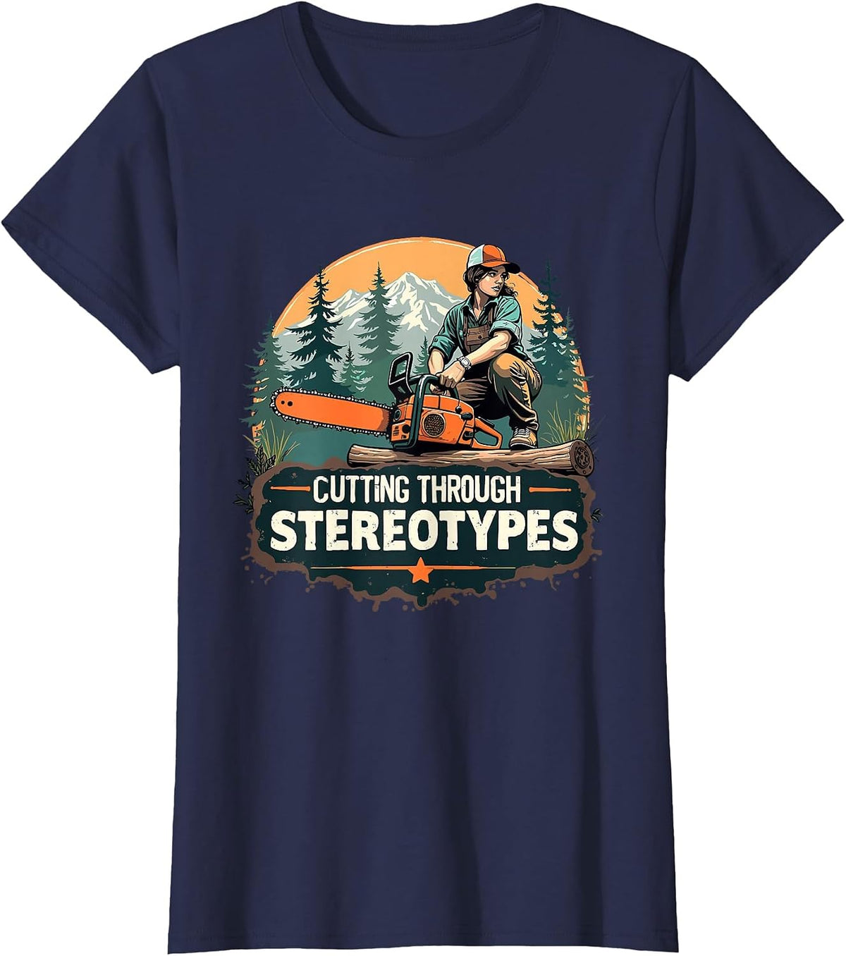 Logger Lady Foresrty Tree Service Female Arborist Chainsaw T-Shirt - Navy Blue