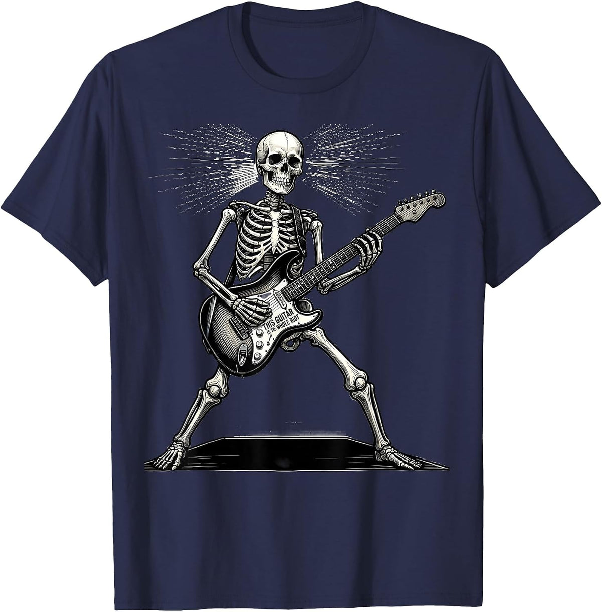 This Guitar Is The Whole Riot Punk Rock Skeleton Skull Humor T-Shirt - Navy Blue