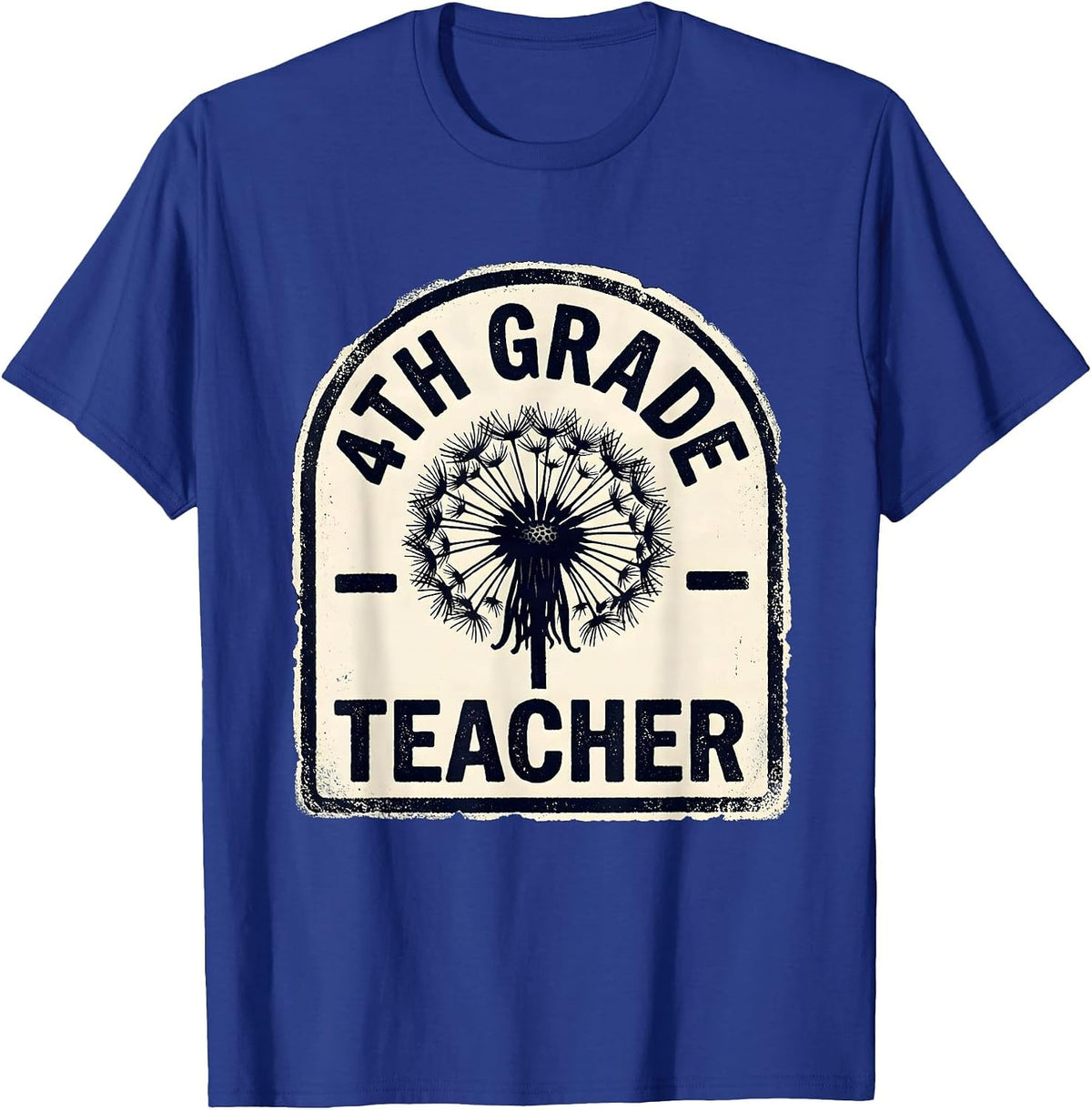 Men's 4th Grade Teacher Rubber Stamp Wildflower Back To School T-Shirt - Royal Blue