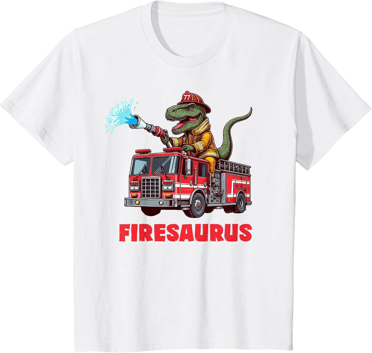 Firesaurus Firefighter Fire Truck T-Rex Dinosaur Lover Kids T-Shirt - White