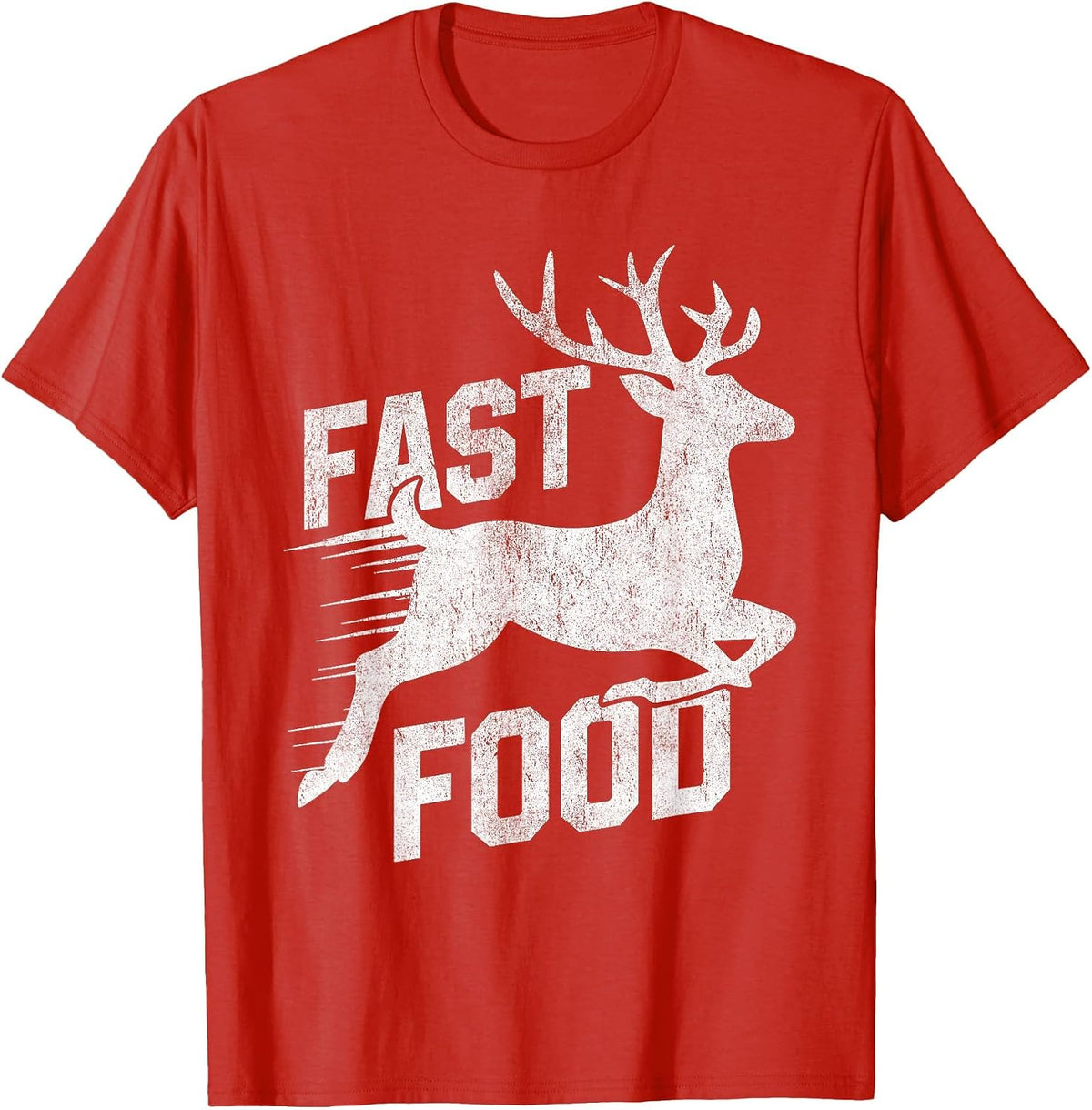 Deer Hunting Funny Hunter Fast Food Funny Running Deer T-Shirt - Red