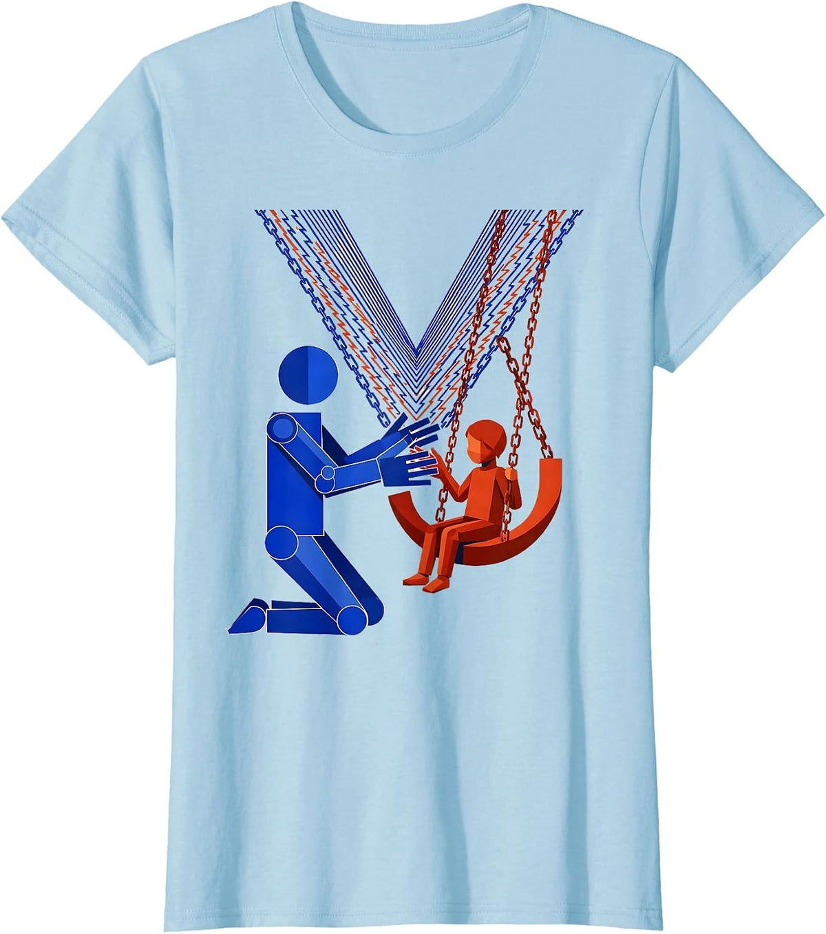 Women's Occupational Therapist Kneeling With Child on Swing T-Shirt - Baby Blue