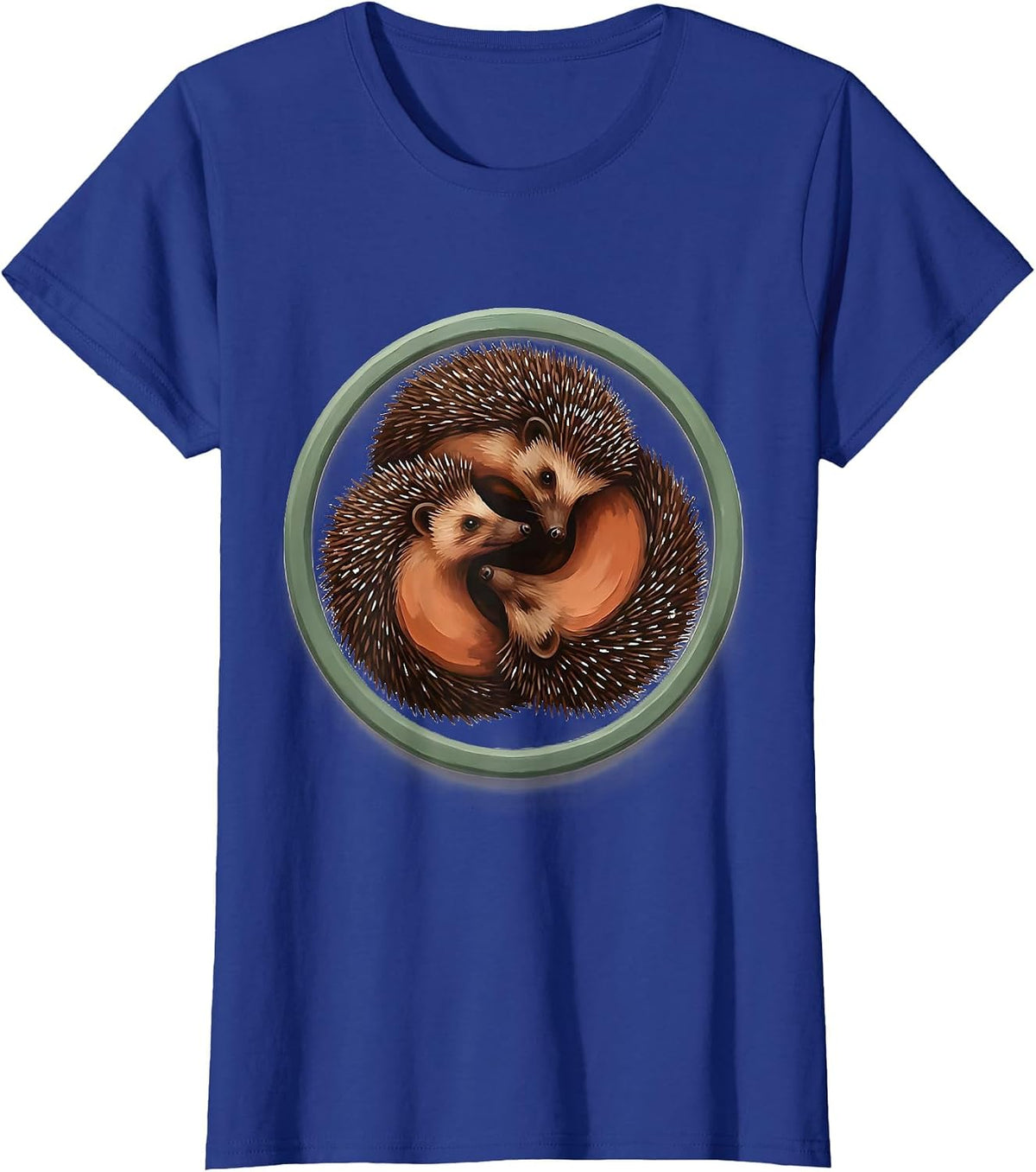 Women's Circular Hedgehog Badge Cute Animal Humor T-Shirt - Royal Blue