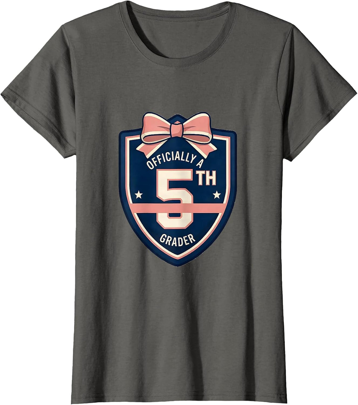 Women's Officially A 5th Grader Coquette Bow Back to School Grade T-Shirt - Asphalt Grey