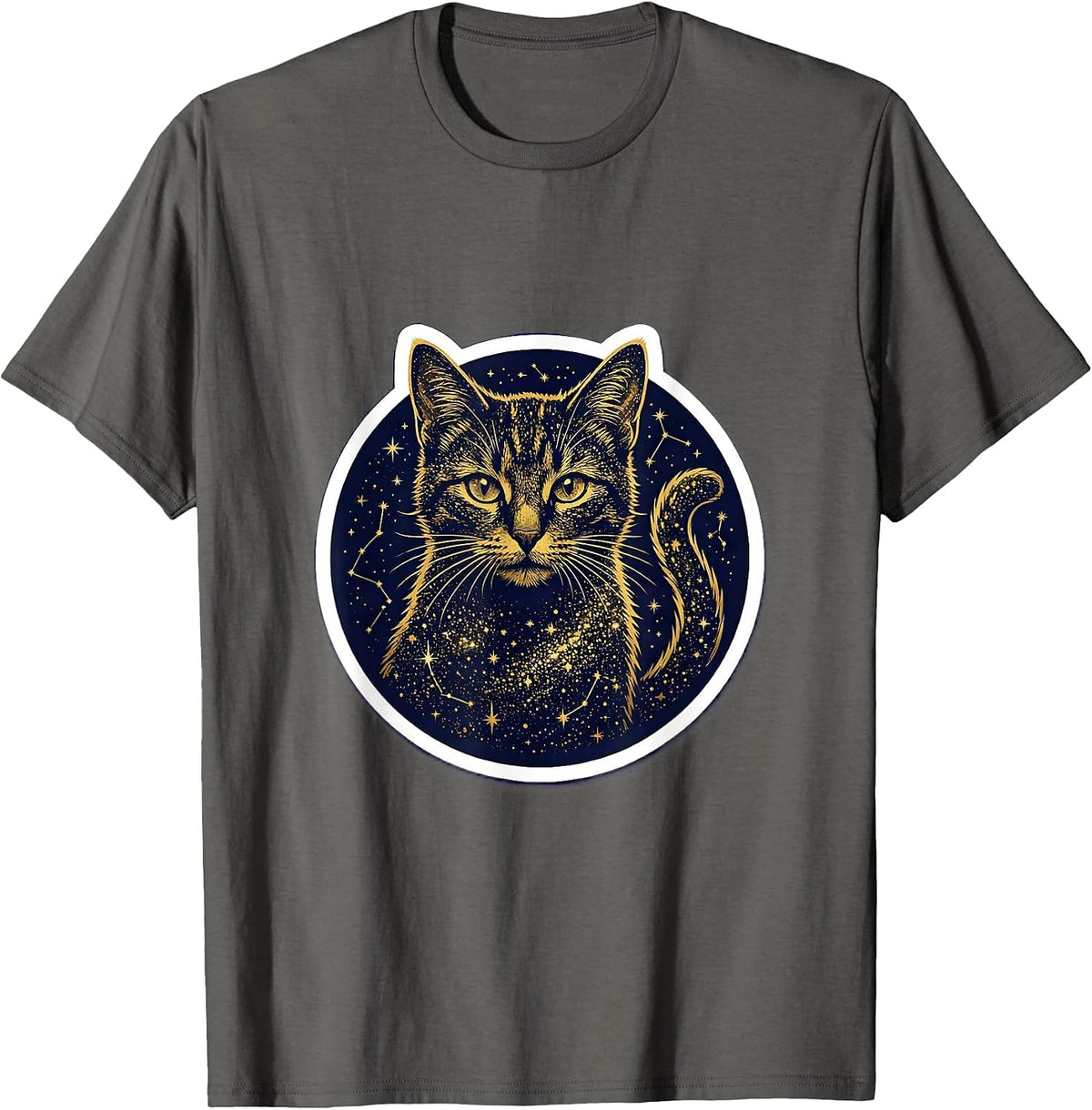 Celestial Cat Night Sky Stars Constellation Art T-Shirt - Asphalt Grey