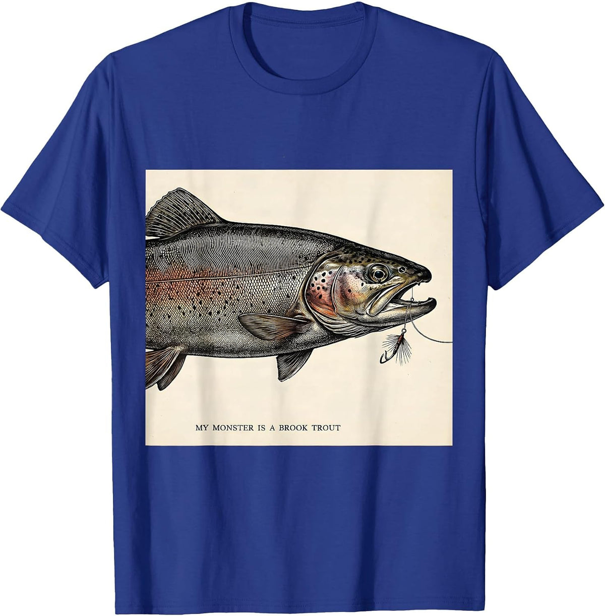 Men's My Monster Is A Brook Trout Spooky Halloween Fishing Humor T-Shirt - Royal Blue