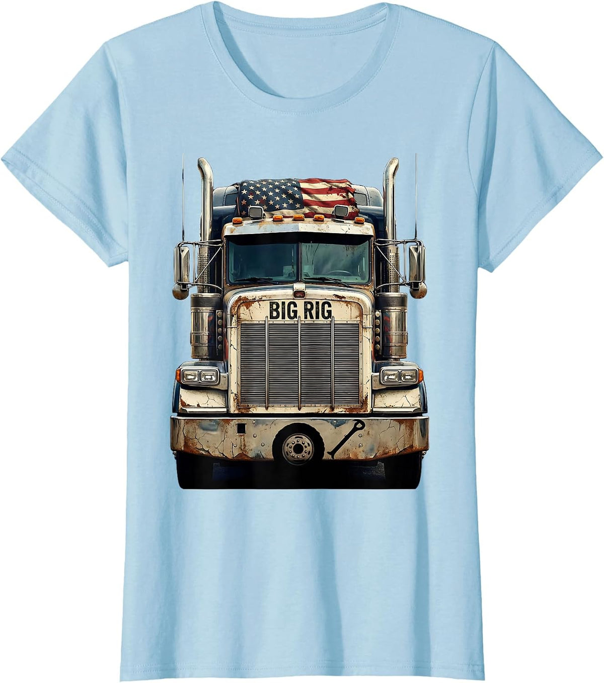BIG RIG Distressed Semi Truck Driver Patriotic Pride T-Shirt - Baby Blue