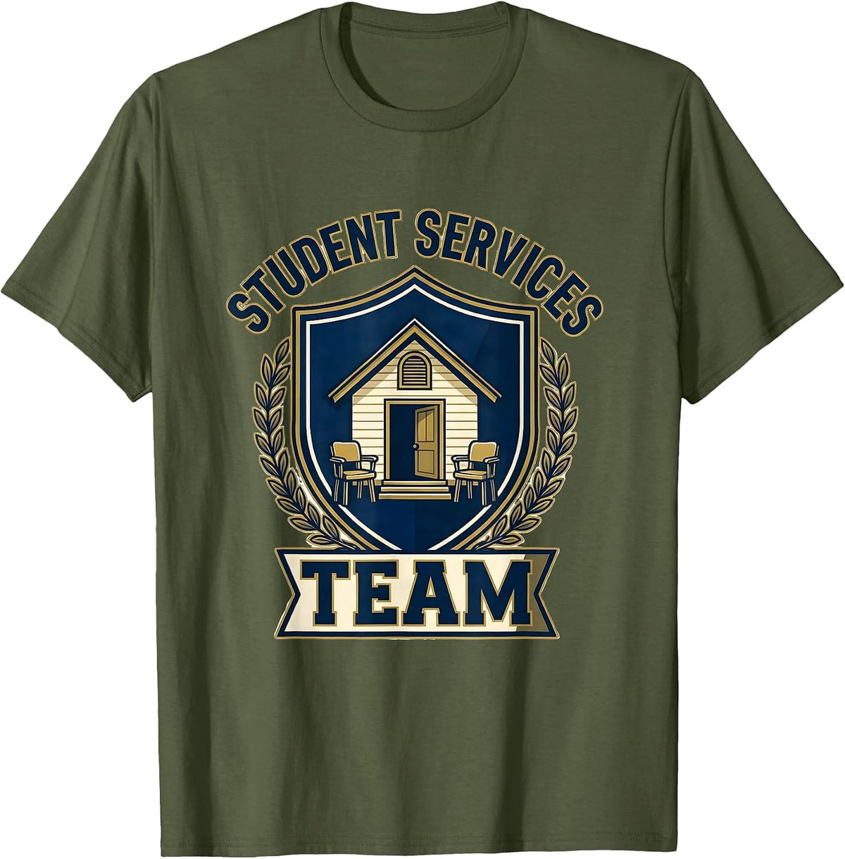 Men's Student Services Team Retro Emblem School Counselor T-Shirt - Olive Green