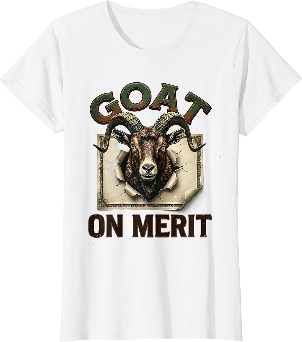 Women's GOAT On Merit Vintage Funny Goat Lover Farm Animal Humor T-Shirt - White