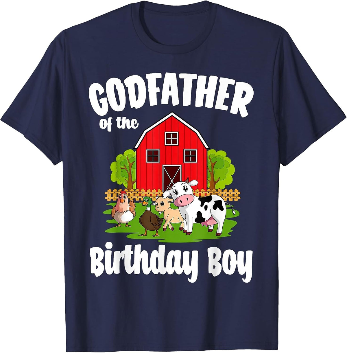 Godfather of The Birthday Boy Farm Animal Bday Party T-Shirt - Navy Blue