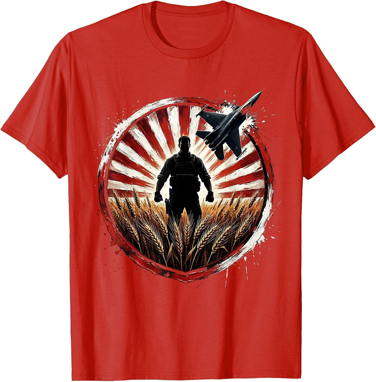 Men's USA Freedom Farmer Wheat Field Illustration T-Shirt - Red