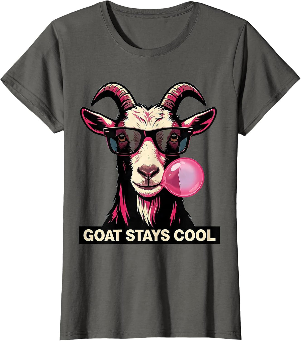 Women's Goat Stays Cool Cartoon Funny Goat Lover Animal Humor T-Shirt - Asphalt Grey