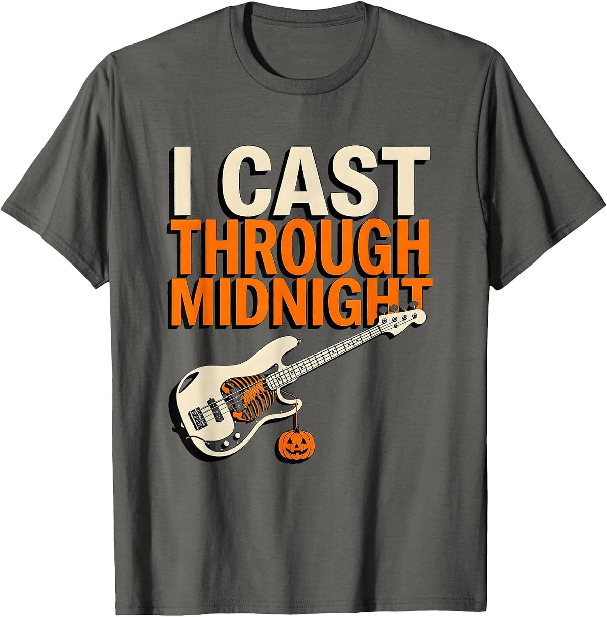I Cast Through Midnight Funny Halloween Fishing Ghost T-Shirt - Asphalt Grey