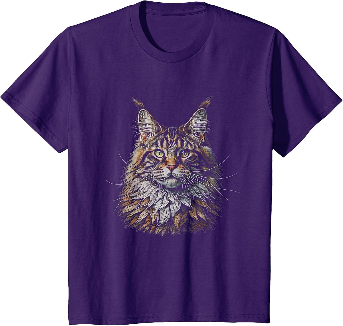Maine Coon Cat Drawing Art Design T-Shirt - Purple