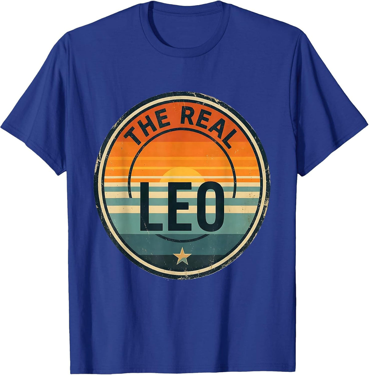 THE REAL LEO Retro Travel Sticker Vintage Name Badge T-Shirt - Royal Blue