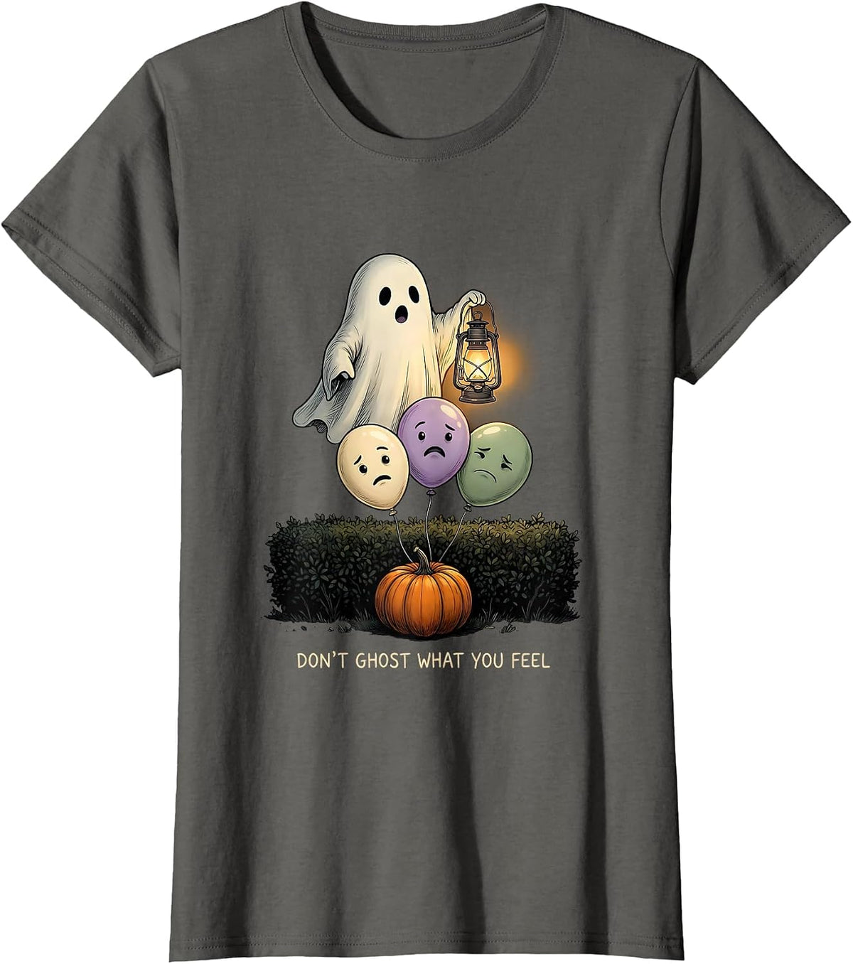 Women's Don't Ghost What You Feel Mental Health Halloween T-Shirt - Asphalt Grey