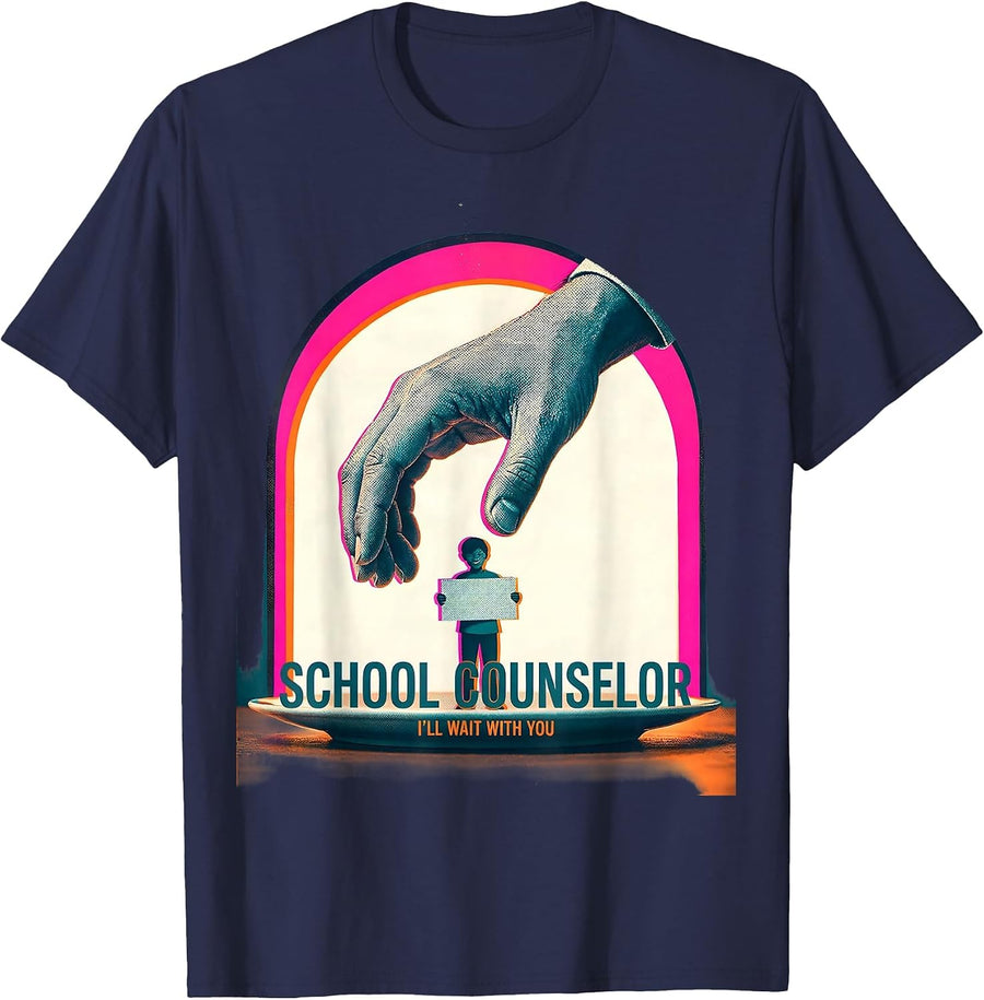 School Counselor I’ll Wait With You Warm Humor Mental Health T-Shirt - Navy Blue
