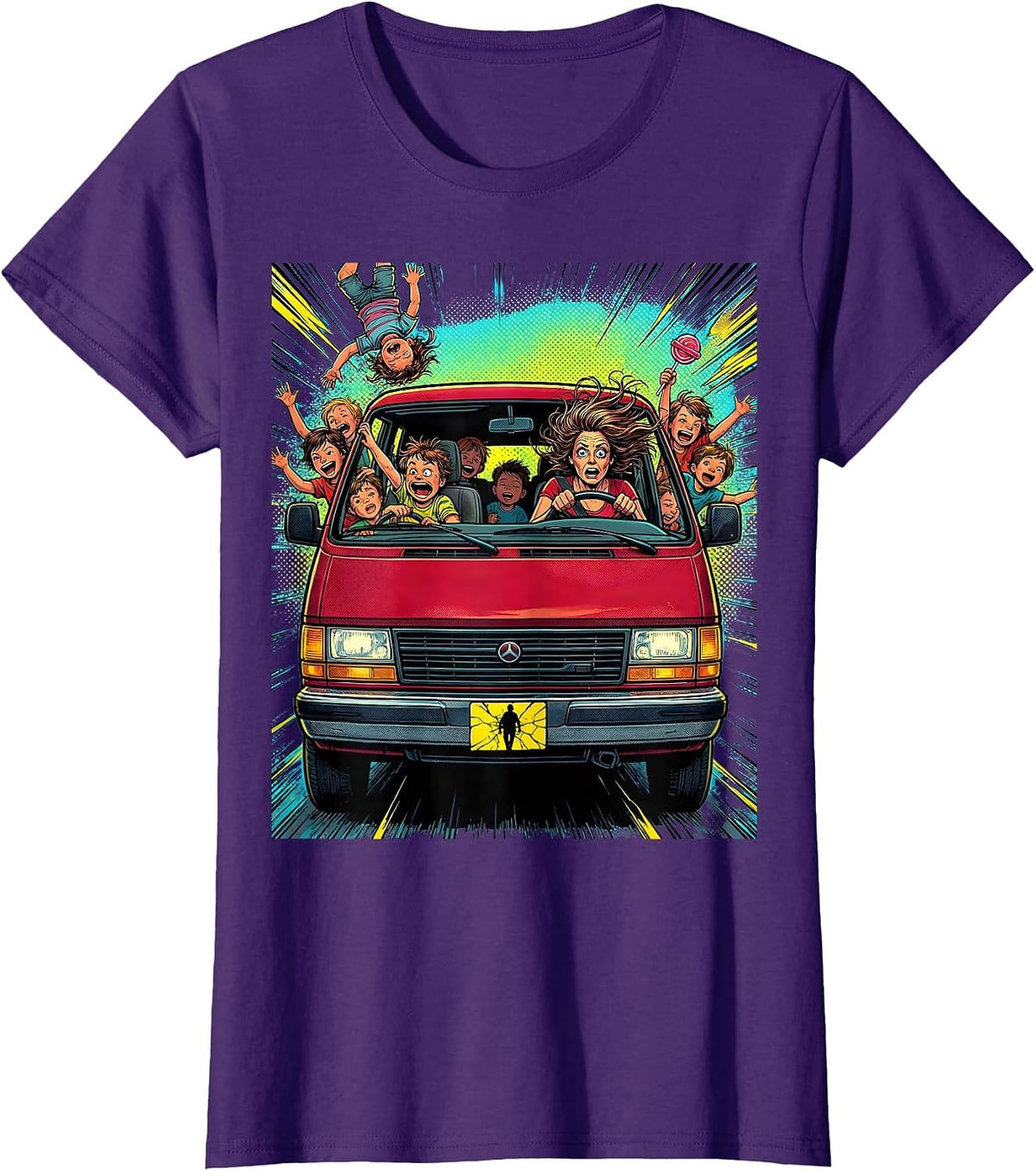 Women's Funny Mom Minivan Chaos Graphic Tee T-Shirt - Purple