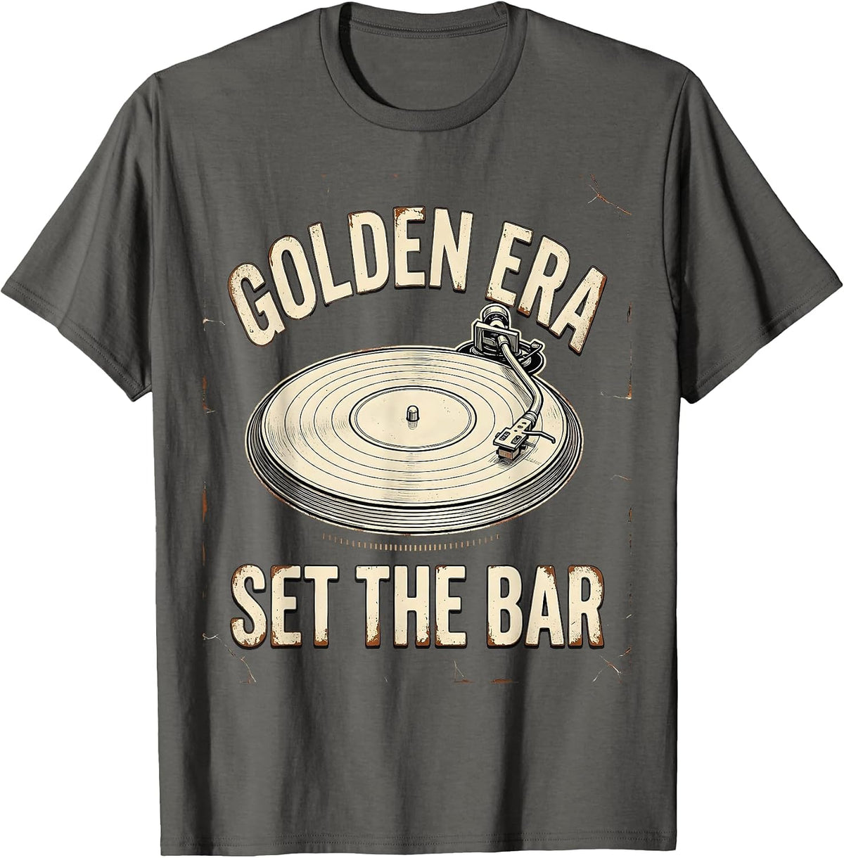 Men's Golden Era Set The Bar Distressed Retro 90s Hip Hop T-Shirt - Asphalt Grey