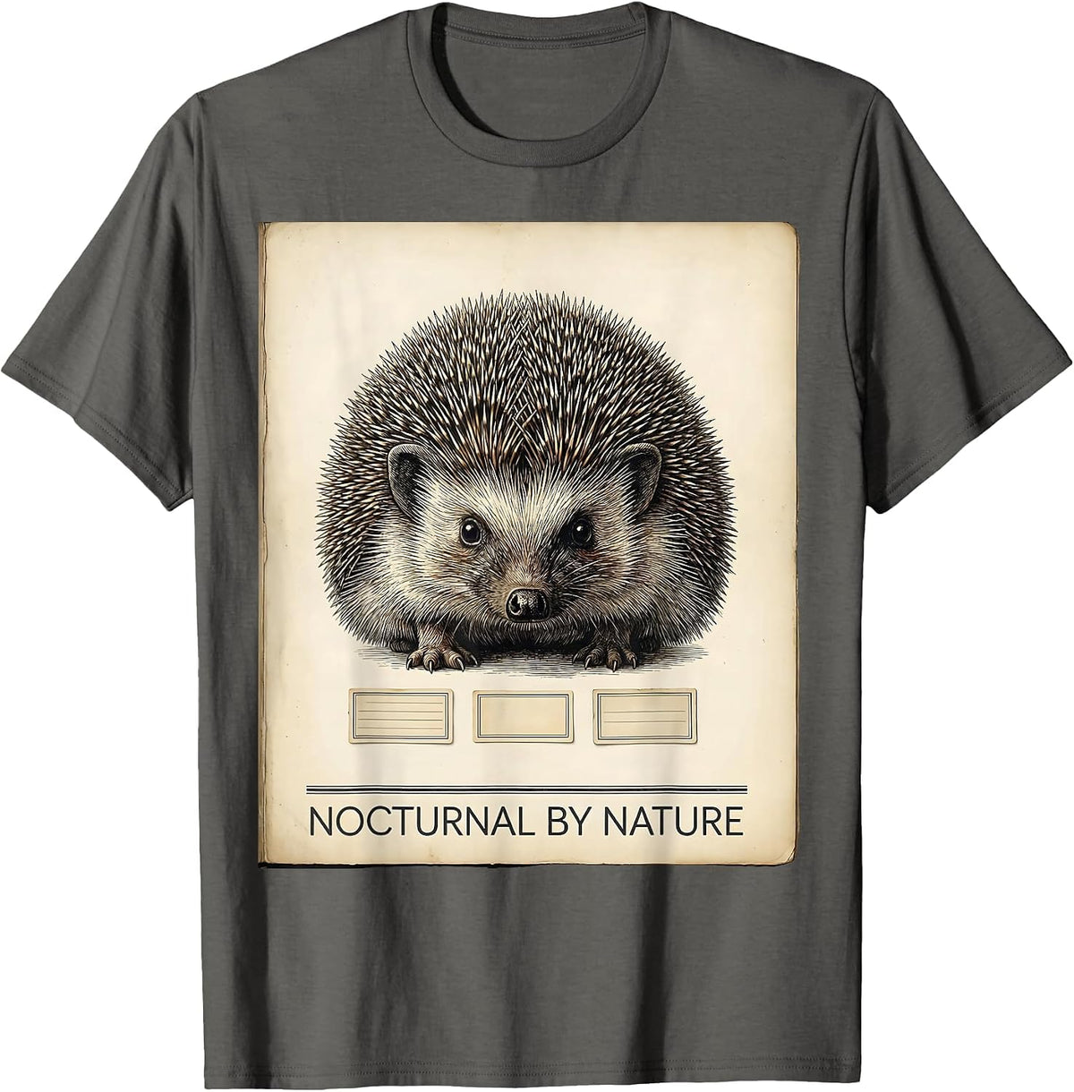 Men's Nocturnal By Nature Botanical Hedgehog Lover Quirky Humor T-Shirt - Asphalt Grey