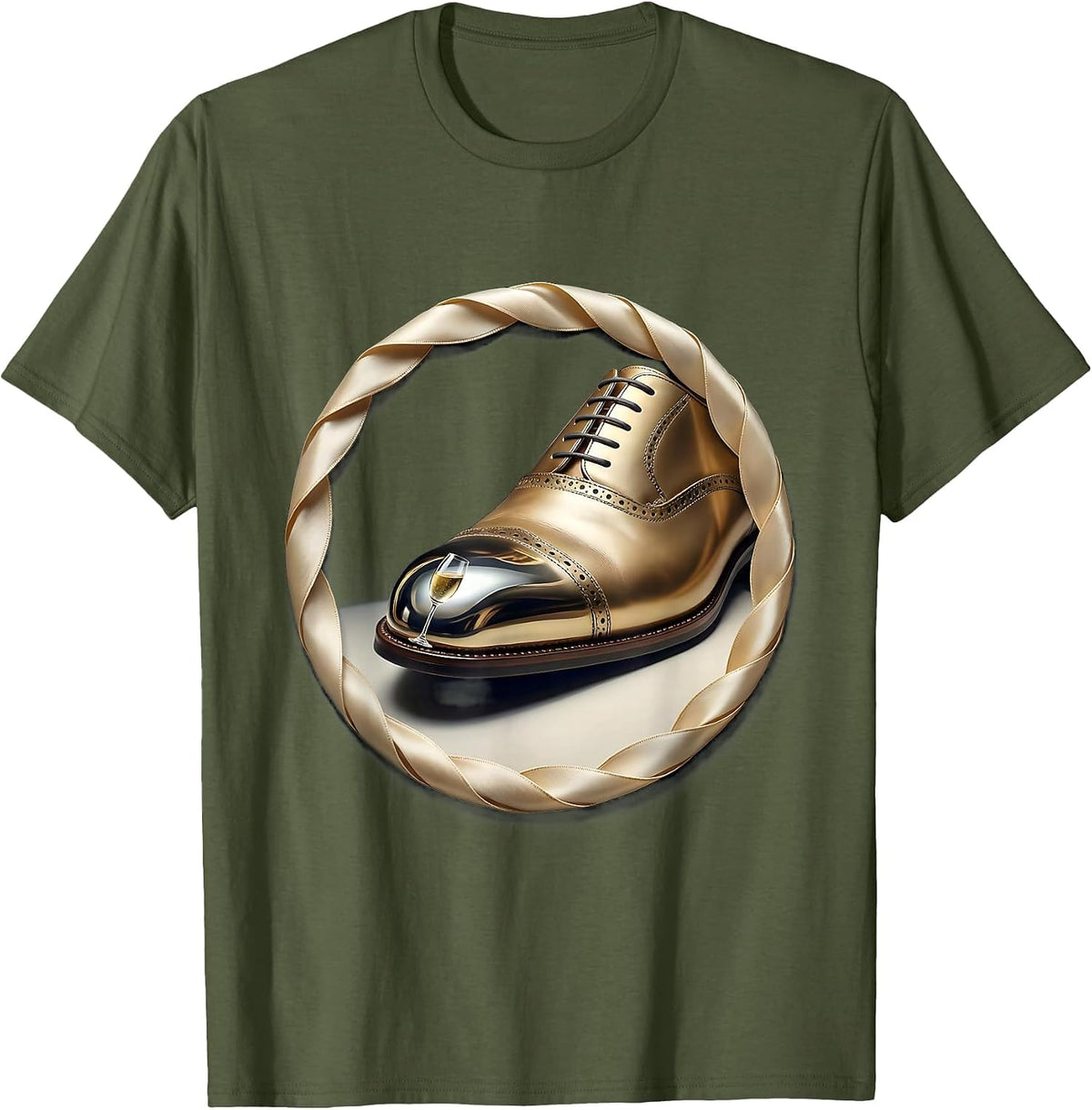 Men's Tuxedo Elegance Champagne Glass Dress Shoes Graphic T-Shirt - Olive Green