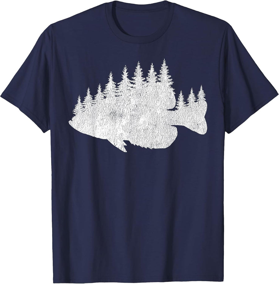 Crappie Fishing - Forest Treeline Panfish Fisherman T-Shirt - Navy Blue