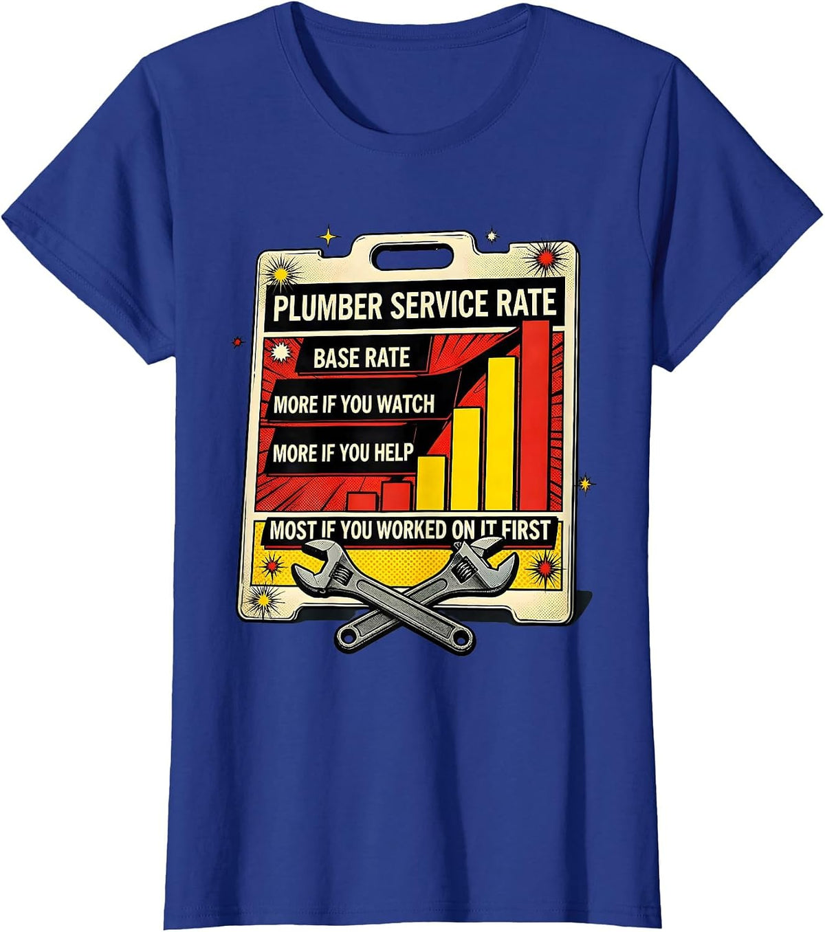 Women's Plumber Service Rate Pop Art Funny Handyman Gift T-Shirt - Royal Blue