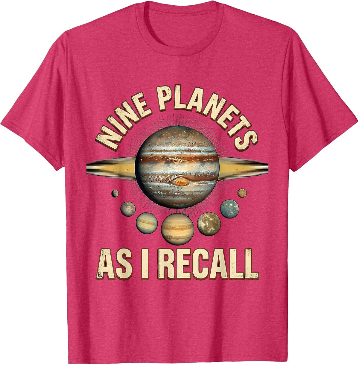 Nine Planets, As I Recall Vintage Funny Solar System Pluto T-Shirt - Red Heather