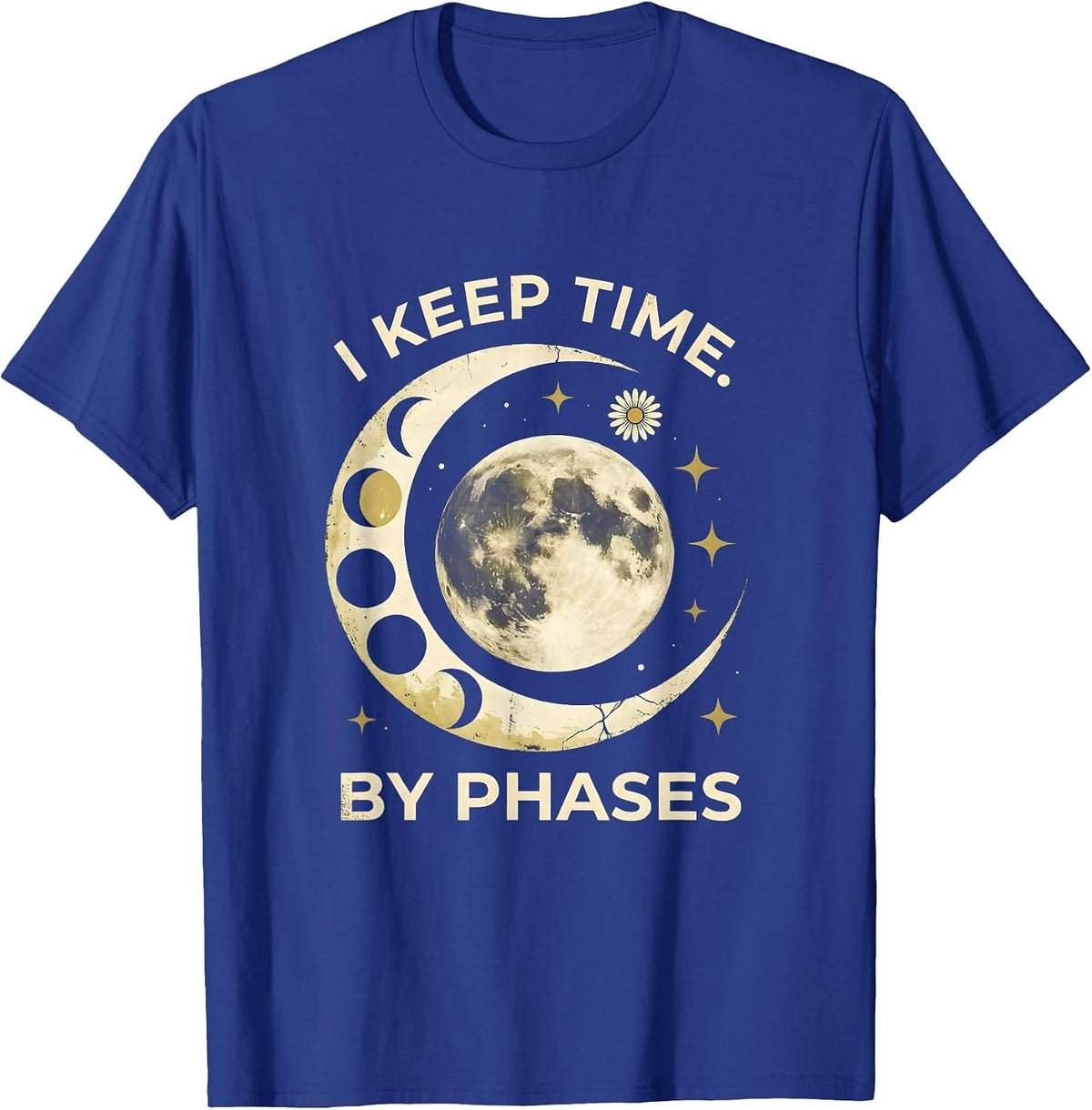 Men's I Keep Time By Phases Boho Celestial Moon Phase Astronomy T-Shirt - Royal Blue