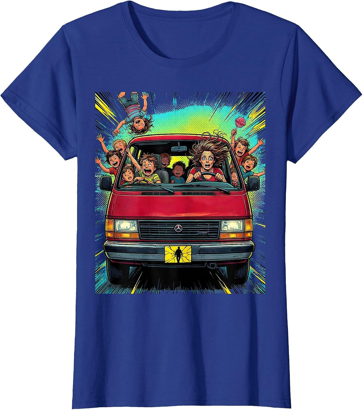 Women's Funny Mom Minivan Chaos Graphic Tee T-Shirt - Royal Blue