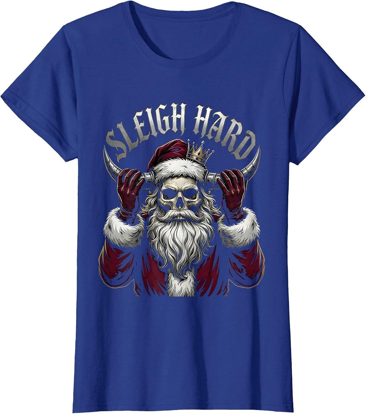 Women's Sleigh Hard Gothic Heavy Metal Santa Claus Christmas Humor T-Shirt - Royal Blue