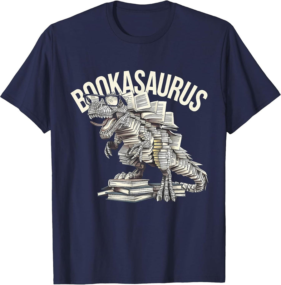 Book Dinosaur Bookworm T-Rex Dino Reading Books Funny Book T-Shirt - Navy Blue