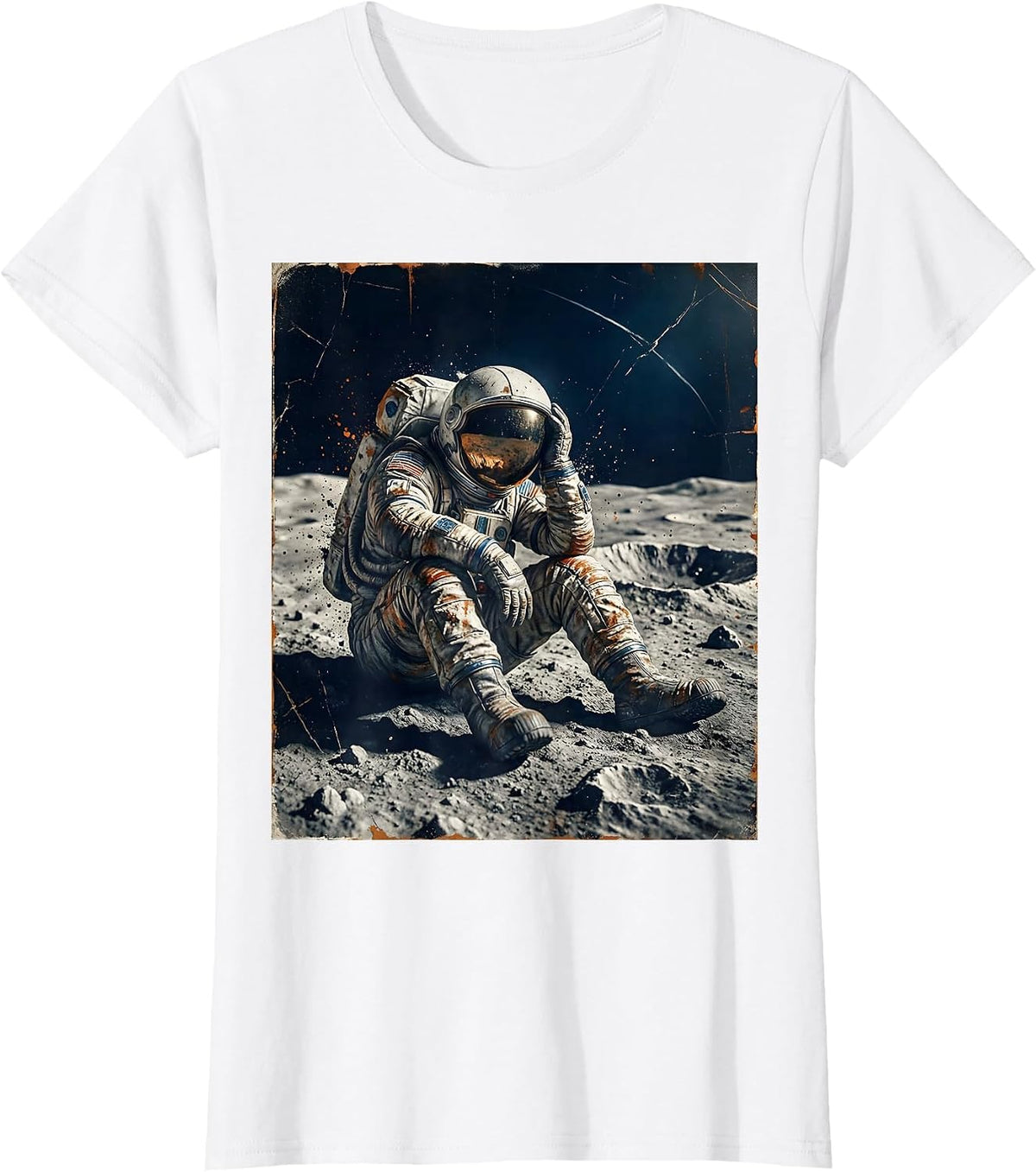 Women's Tired Astronaut Sitting on the Moon Surface T-Shirt - White