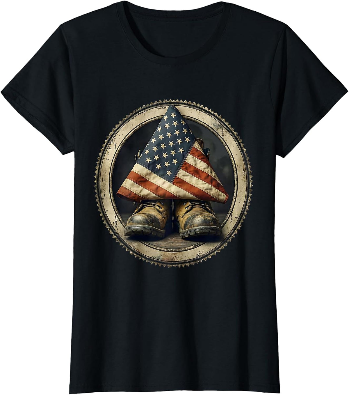 Sept 11 Memorial Folded Flag Firefighter Boots T-Shirt - Black