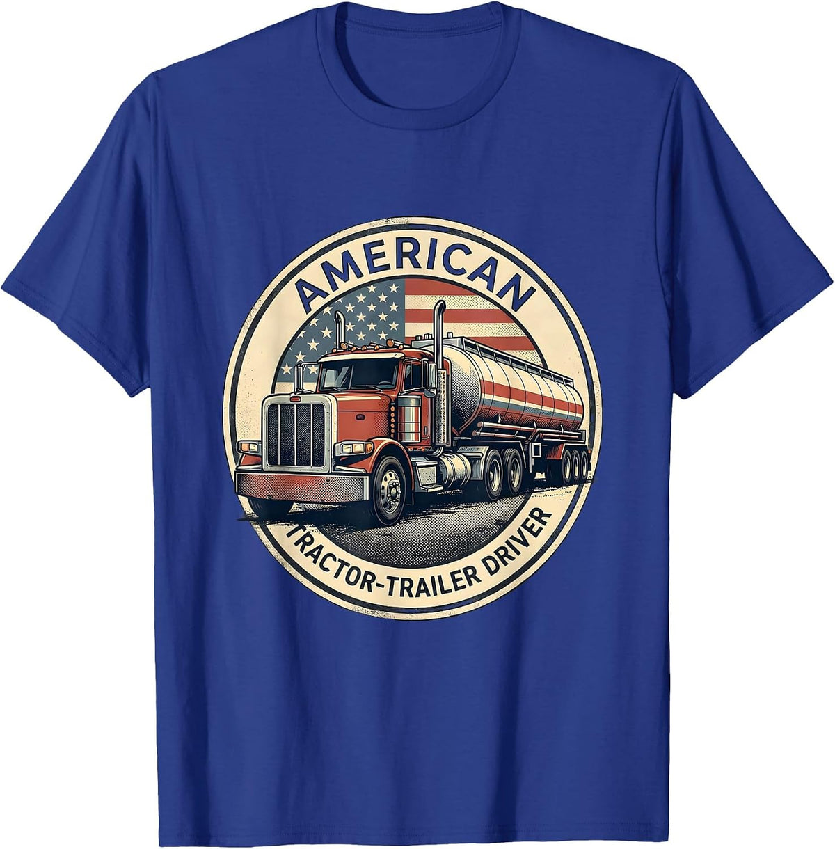 Men's American Tractor-Trailer Driver Patriotic Trucker T-Shirt - Royal Blue