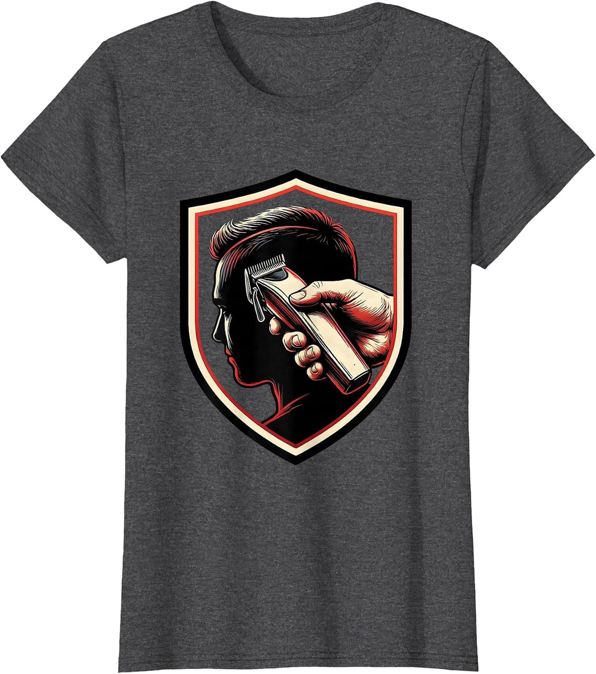 Women's Barber Shield Badge Vintage Sign Painter Humor T-Shirt - Dark Heather Grey