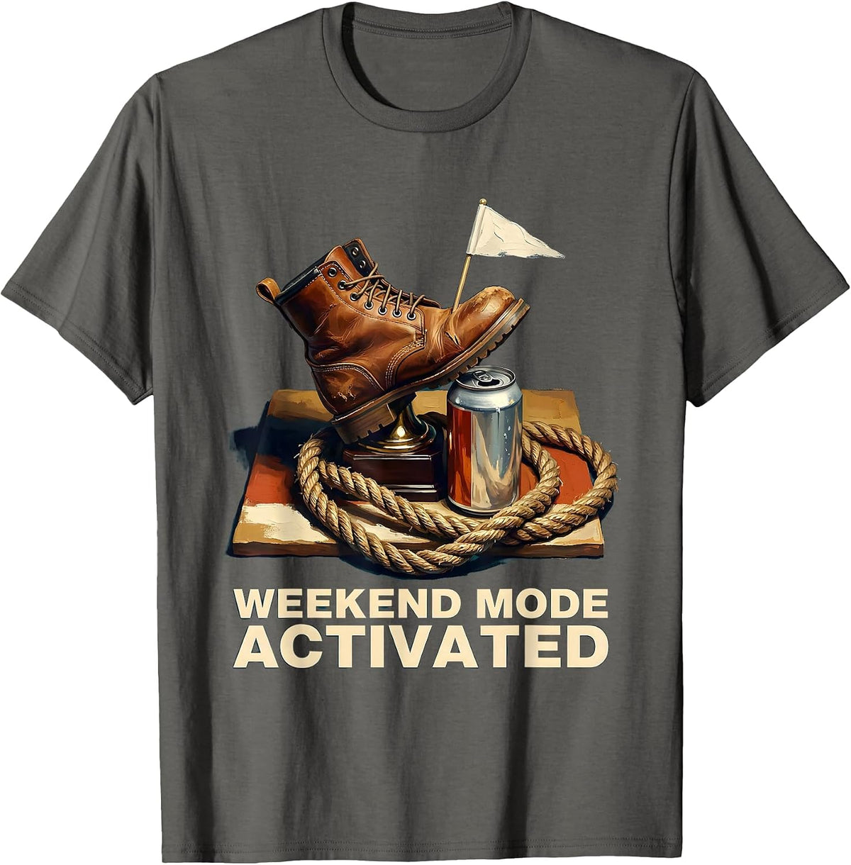 Weekend Mode Activated Labor Day Graphic T-Shirt, Men, Asphalt Grey, Medium - As Pictured